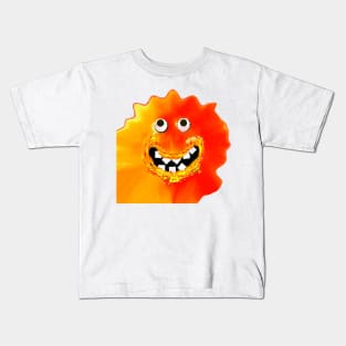 Goofy Orange Jelly Monster Emoji Pixel Smiling Face Kids T-Shirt